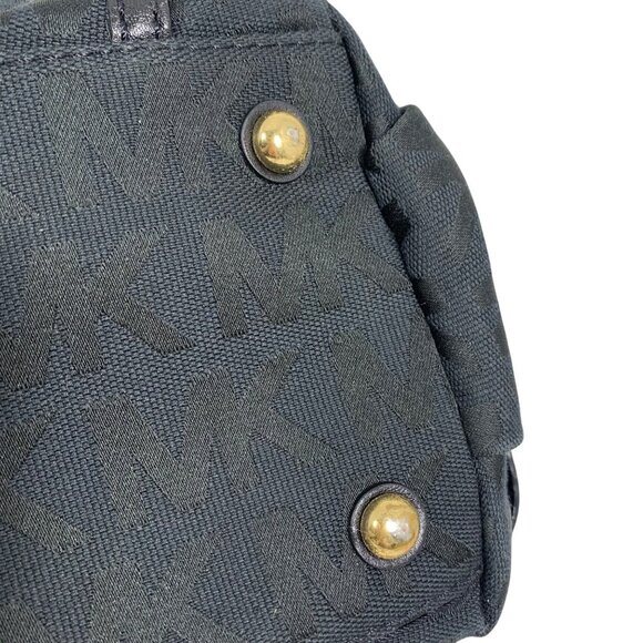 Michael Kors Black Canvas/Leather Gansevoort Shoulder Handbag + Gold Hardware - Picture 14 of 16